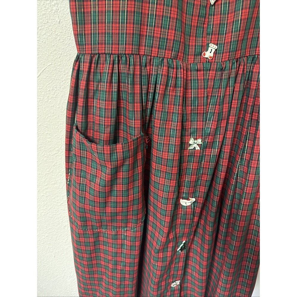 VTG Dogwood Lane Jumper Dress Pinafore Cottagecore Painted Buttons Holiday Plaid - Picture 4 of 12